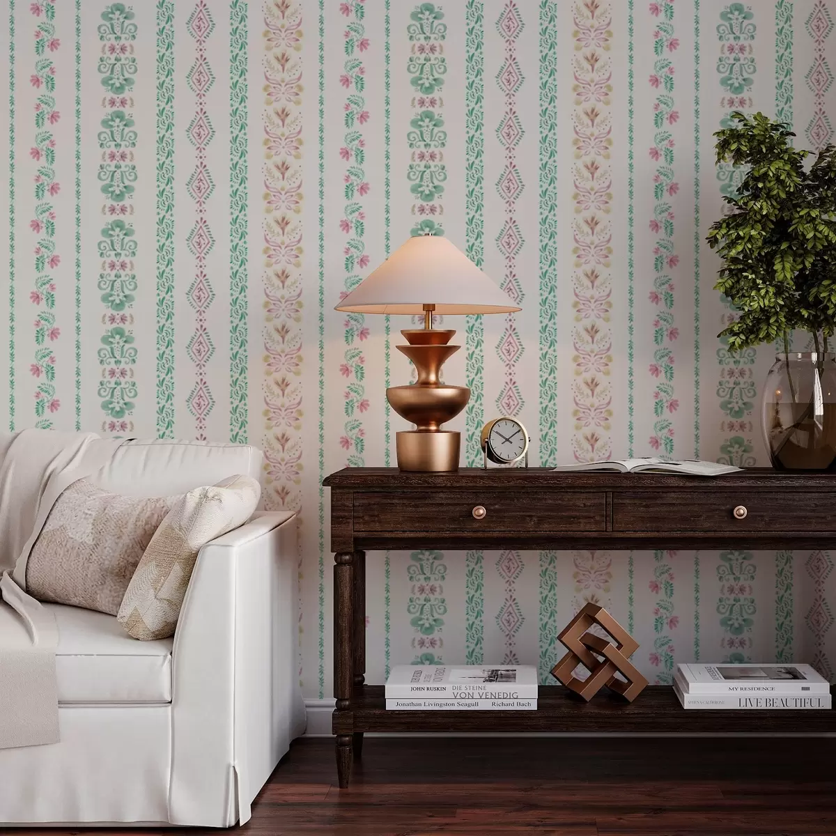 Wallpaper Delicate geometric ornament in watercolor style a00034