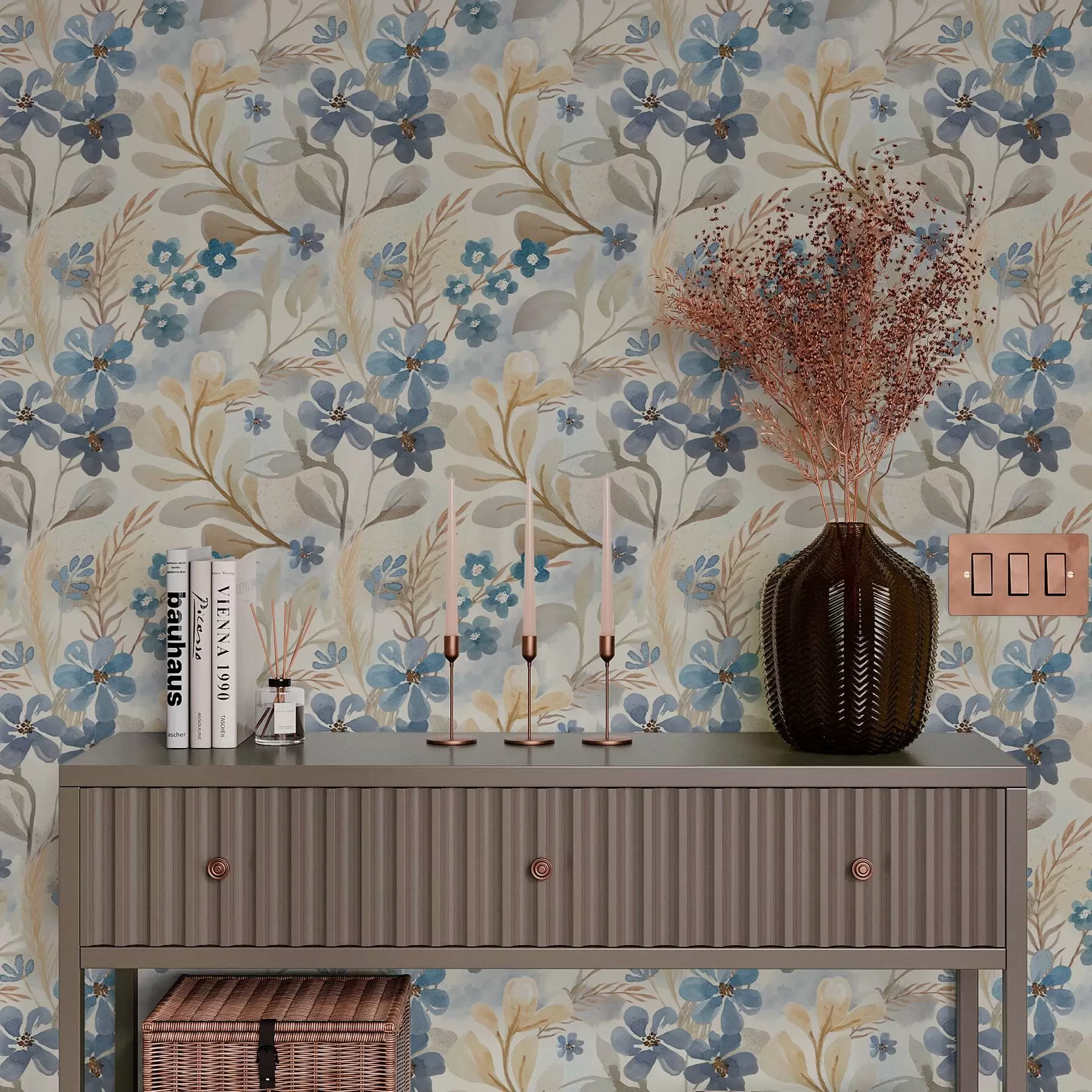 wall murals Delicate flowers and leaves in watercolor style a00042