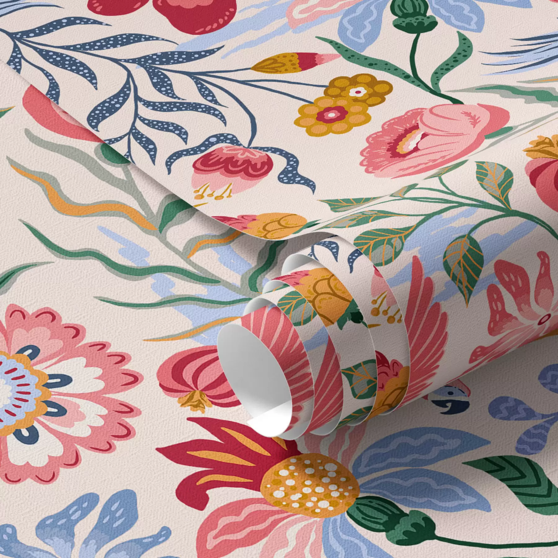 wall murals Bright flower and berry composition with parrots a00046