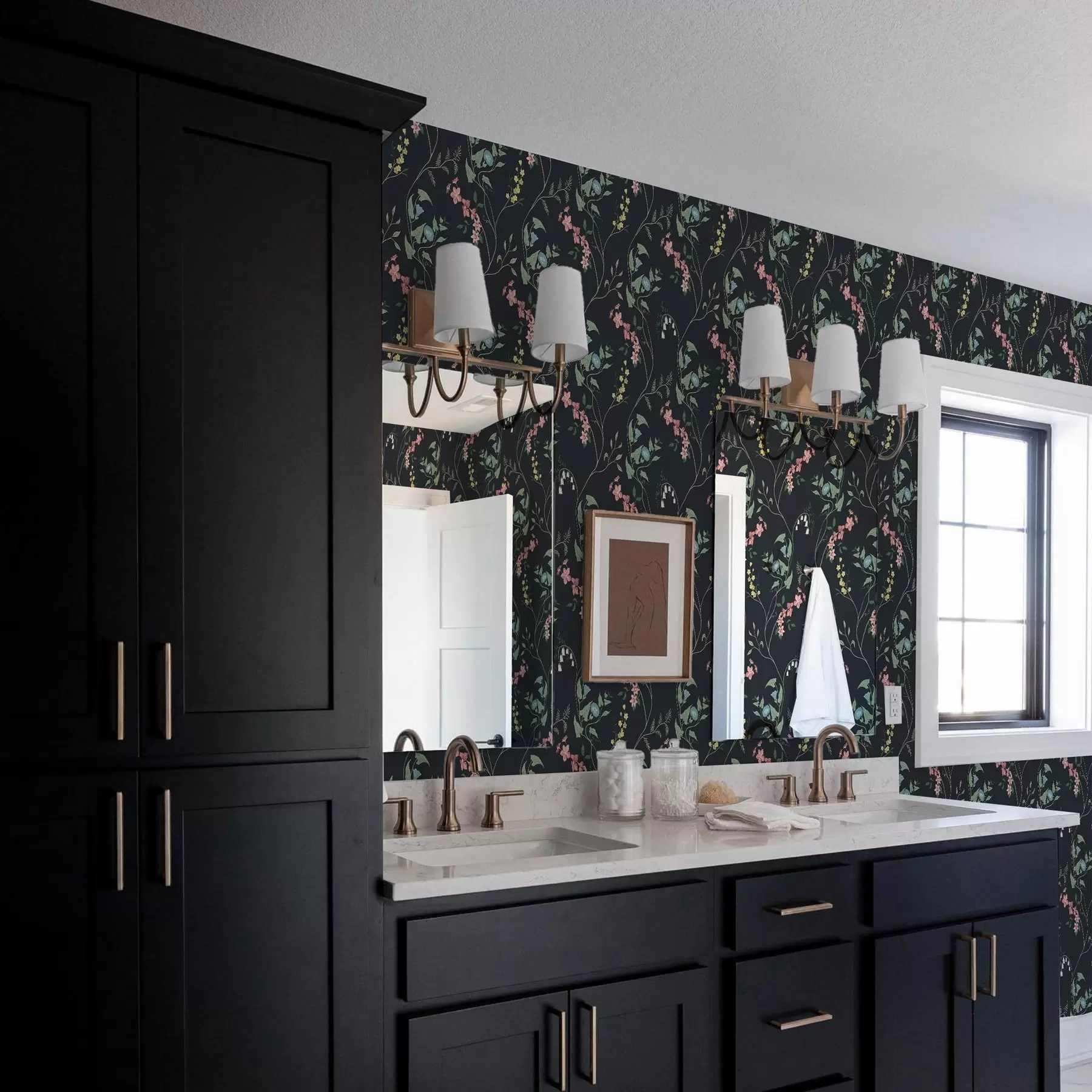 wall murals Flowers, leaves and stems on dark background a00047