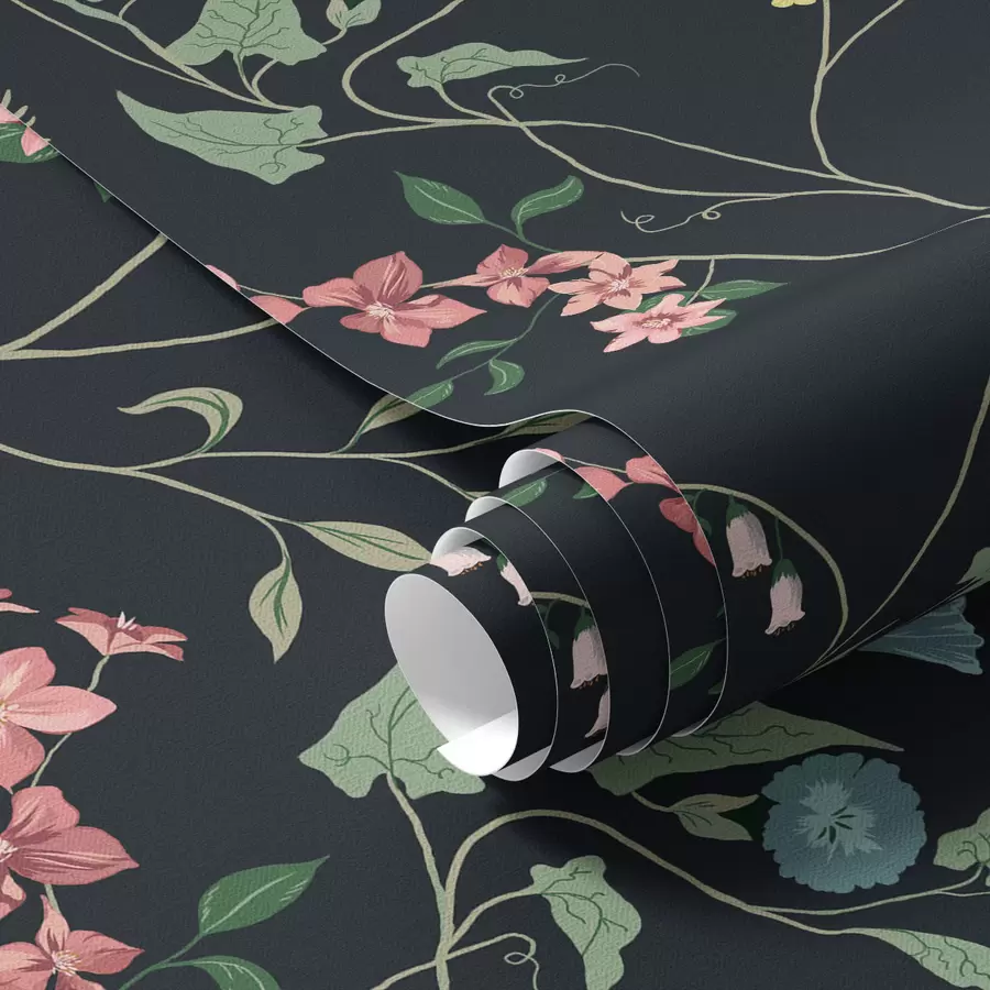 wall murals Flowers, leaves and stems on dark background a00047