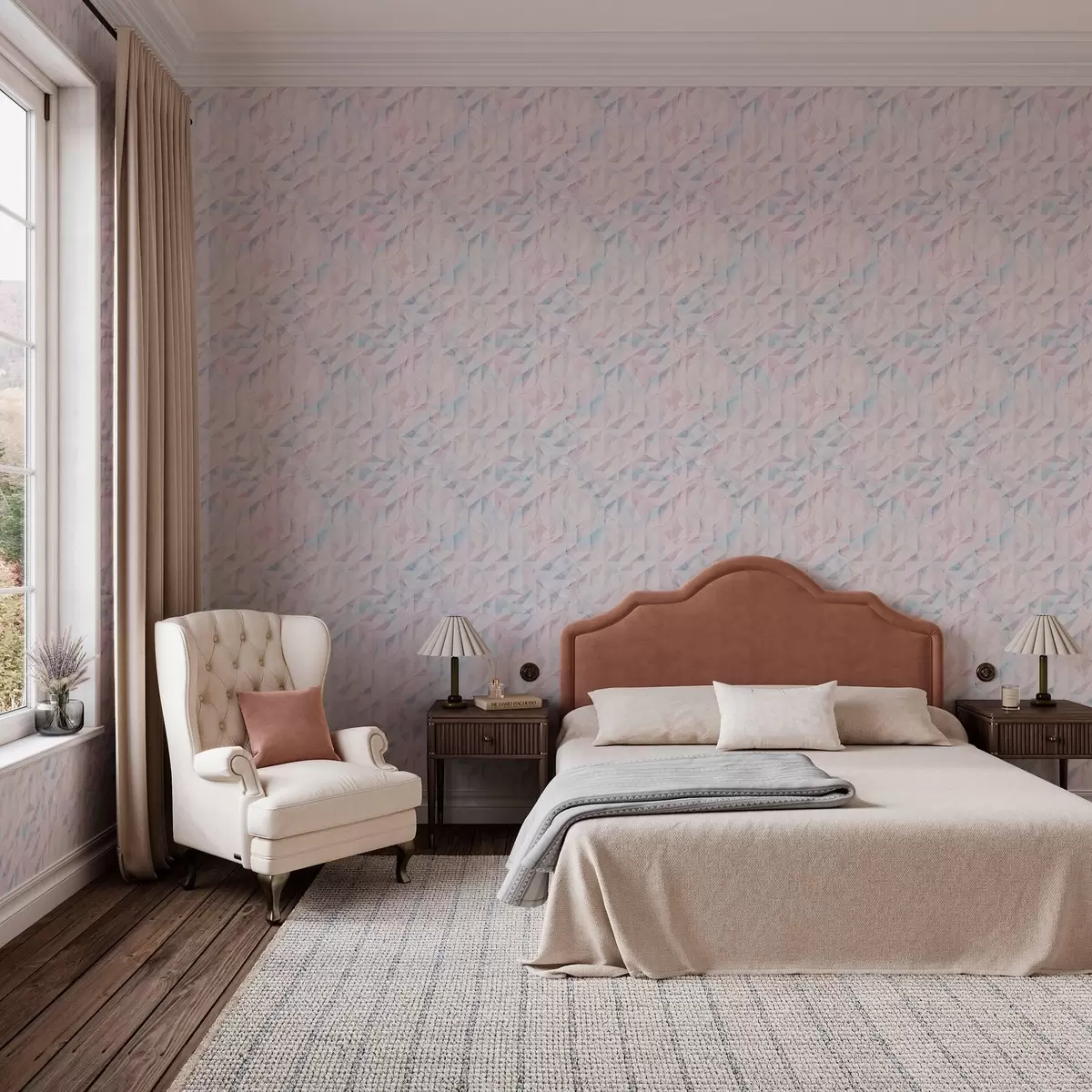 Wallpaper Abstract pink and blue geometric patterns a00050