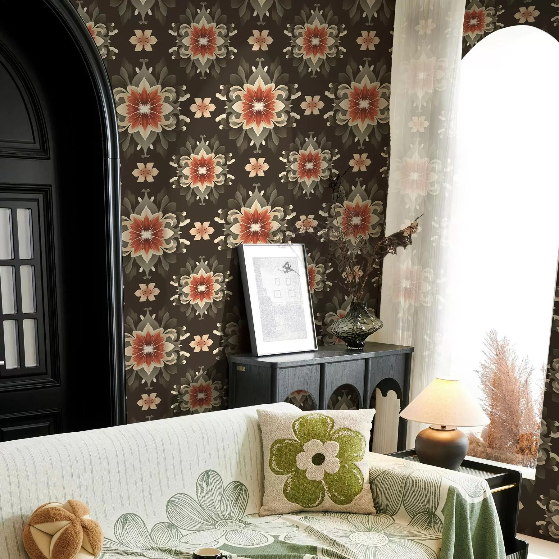 wall murals Abstract floral pattern on dark background a00069