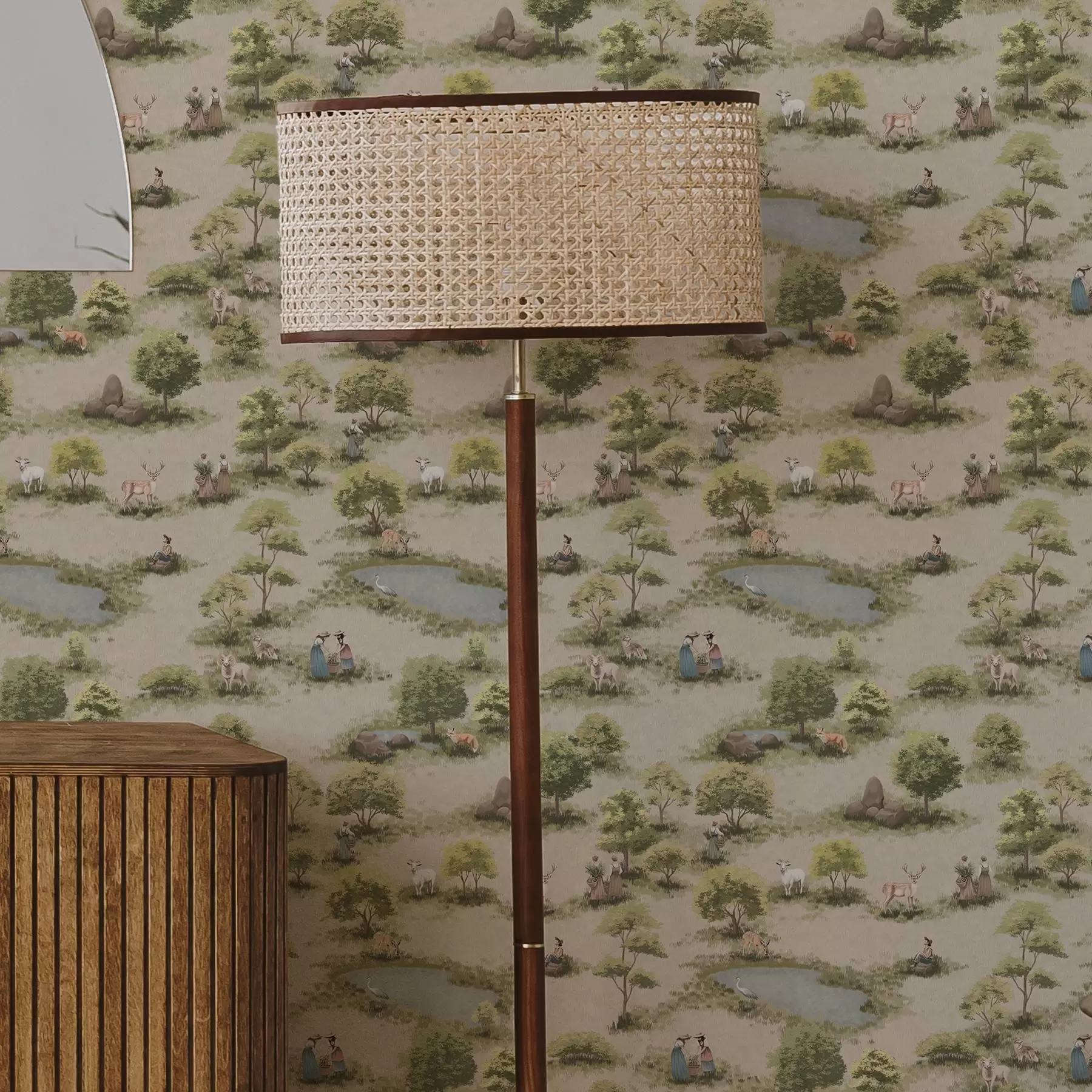 wall murals People and animals by the lake a00085