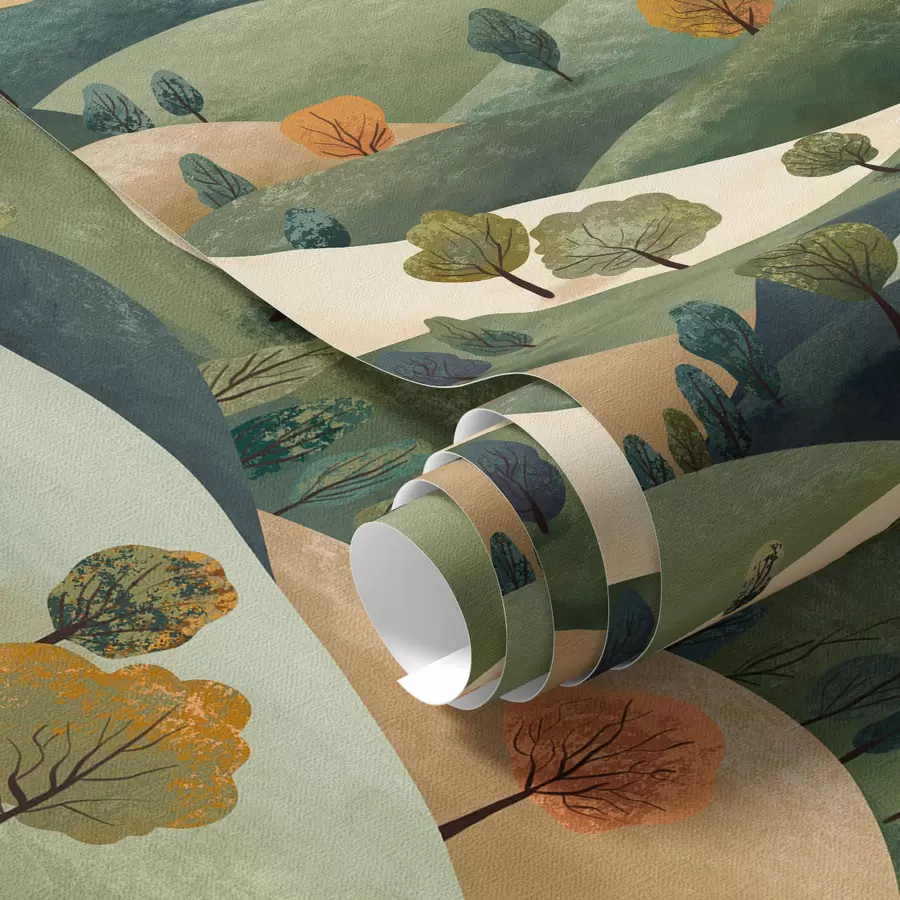 wall murals Funny hills with trees a00091