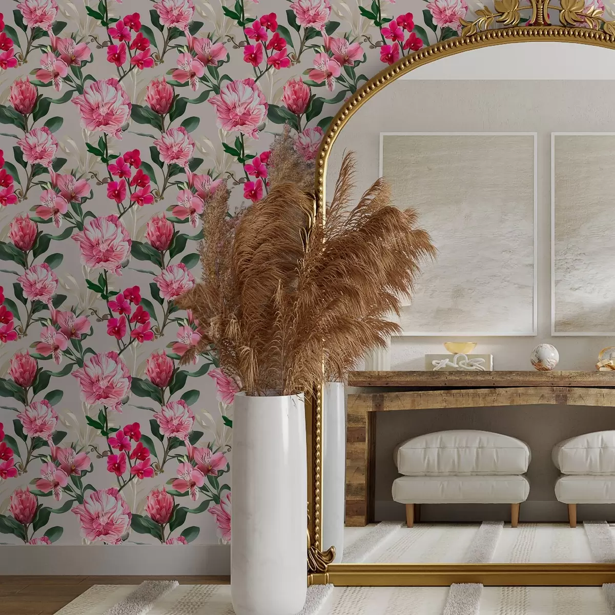 Wallpaper Delicate pink flowers on light background a00094