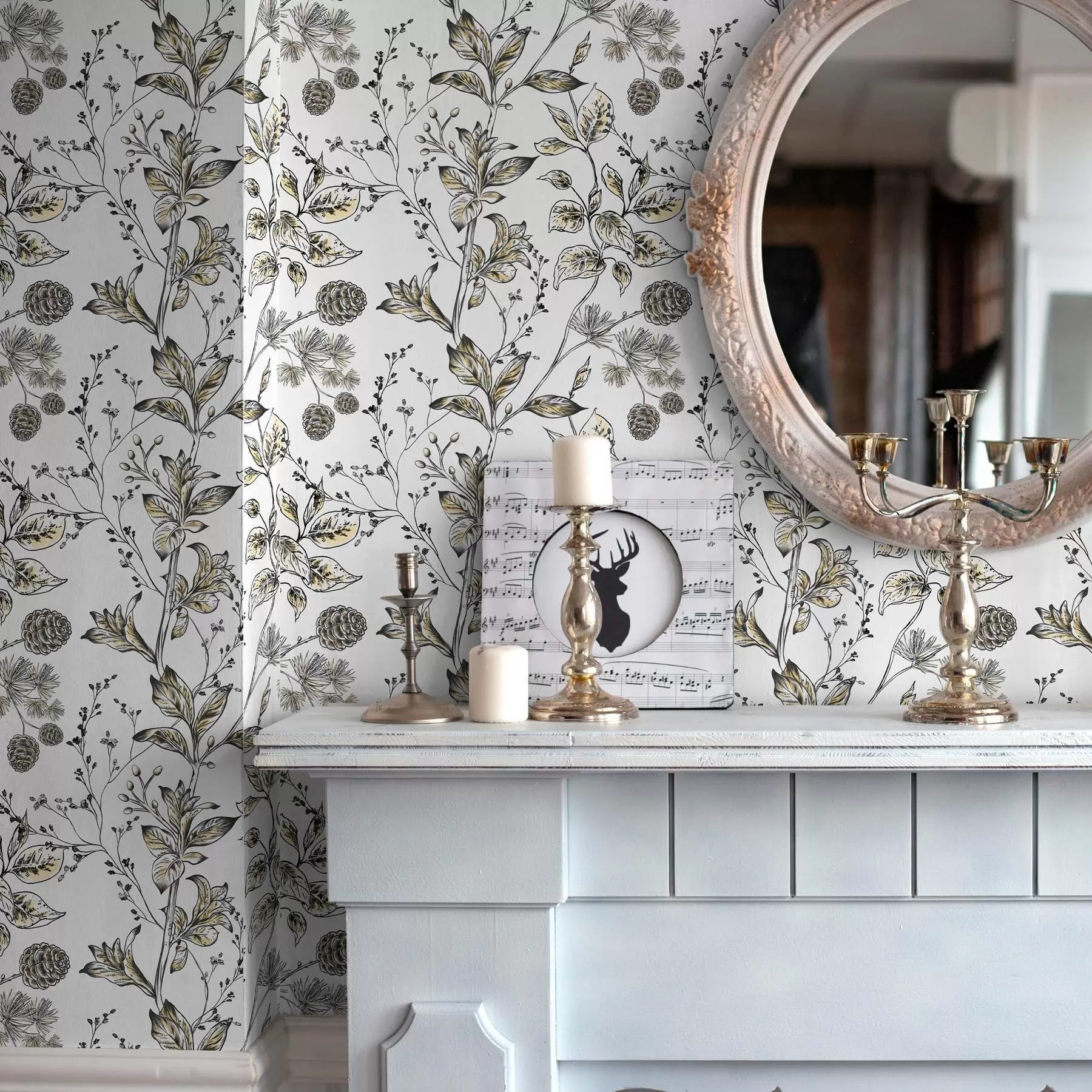 wall murals Branches with yellow leaves on white background a00098