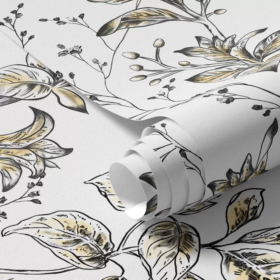 wall murals Branches with yellow leaves on white background a00098