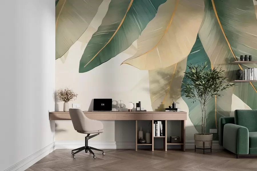 wall murals Green tropical leaves w03433