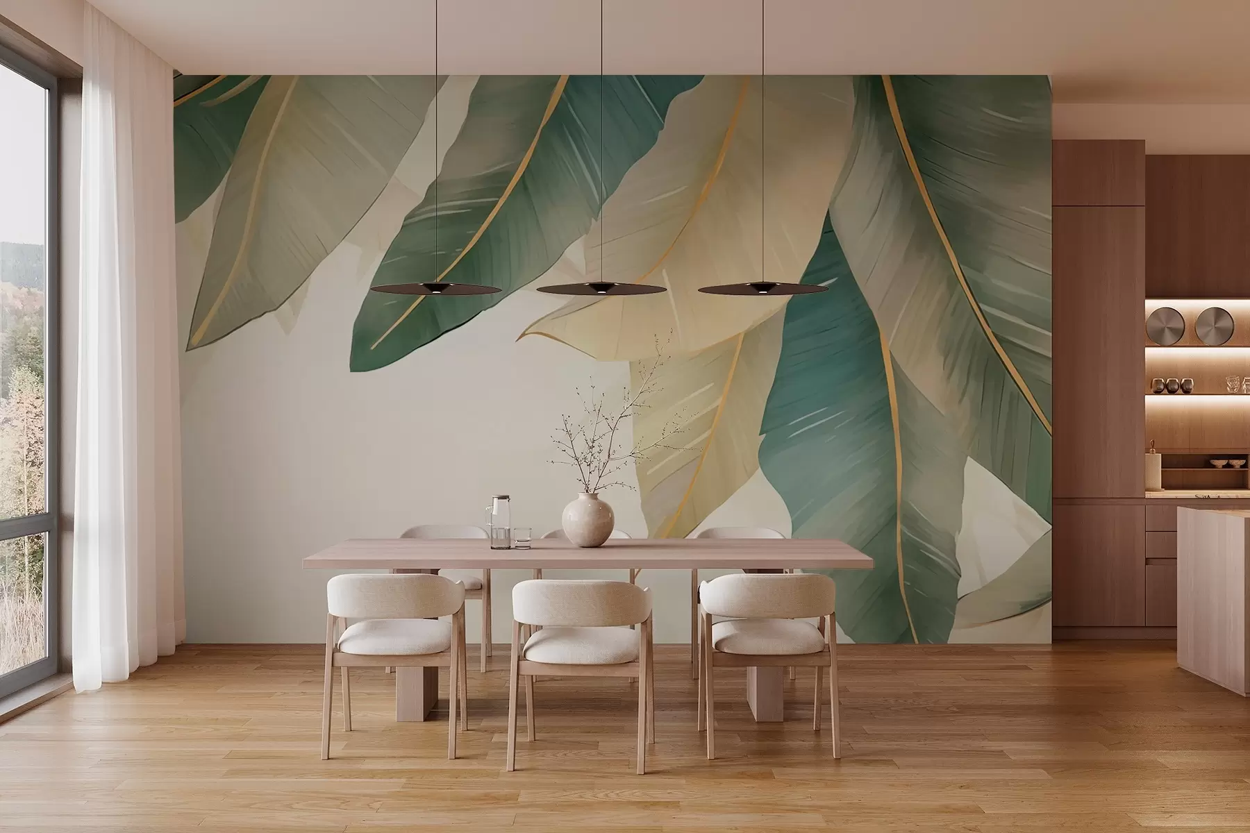wall murals Green tropical leaves w03433