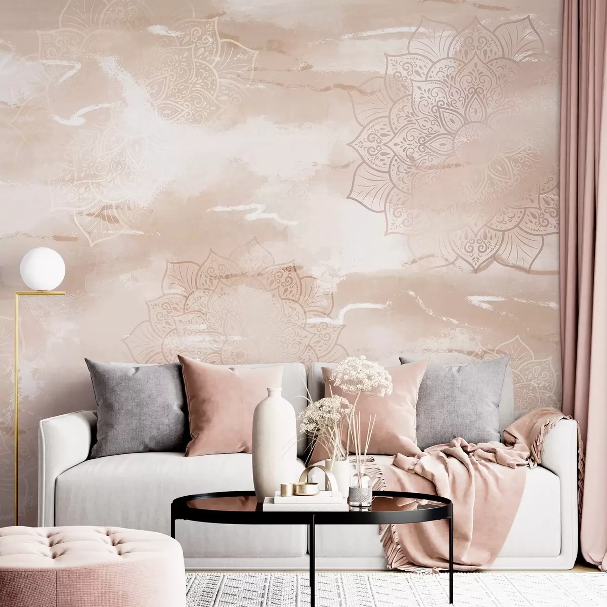 wall murals Mandalas on the pastel background, vivid brush strokes, beige colors w03409