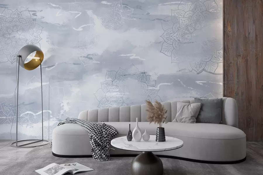 wall murals Mandalas on the pastel background, vivid brush strokes, blue colors w03409v1
