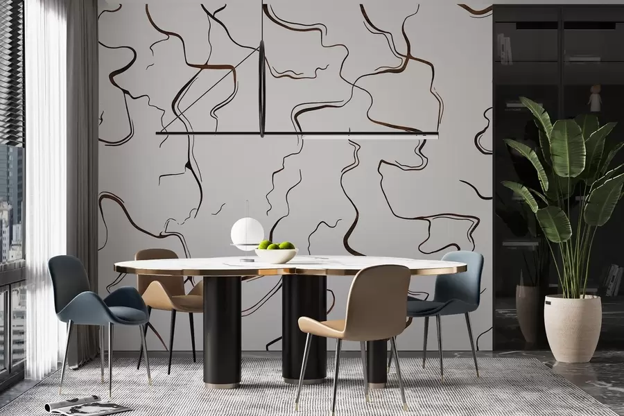wall murals Geometric lines, ink style, abstraction, brown colors w03436v1