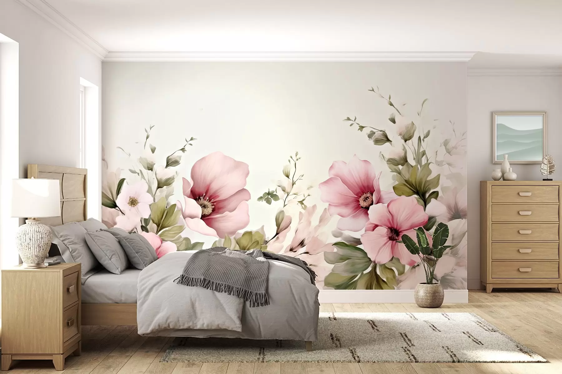 wall murals large pastel flowers in delicate sections w02779v1
