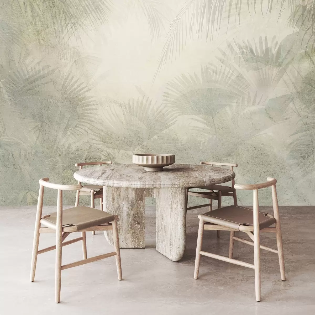 wall murals Textured tropical retro wallpaper in beige tones w03399