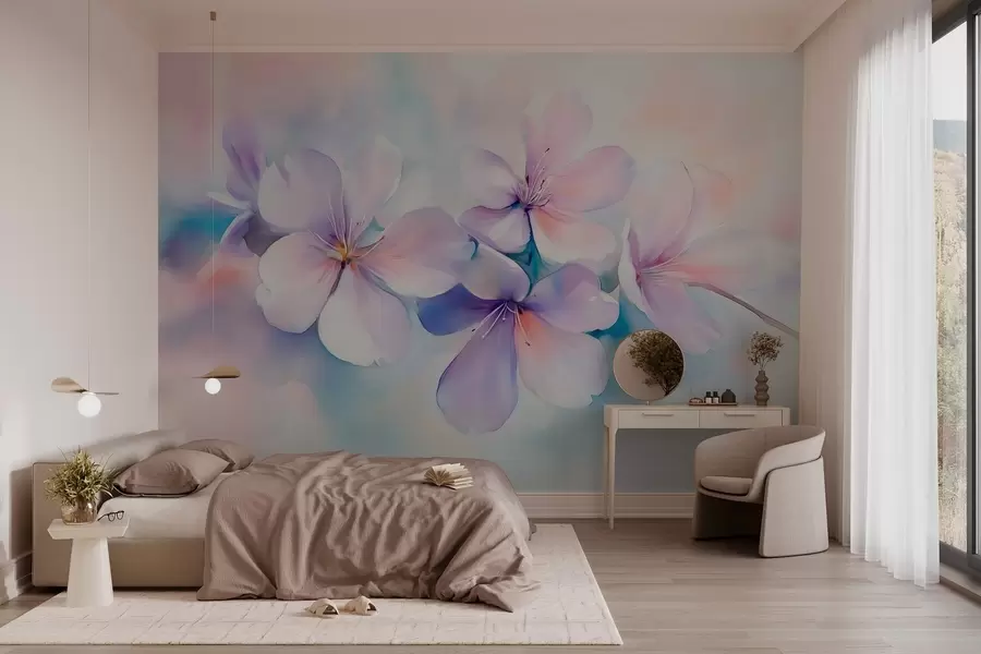 wall murals Delicate branch with flowers in watercolor style w03450