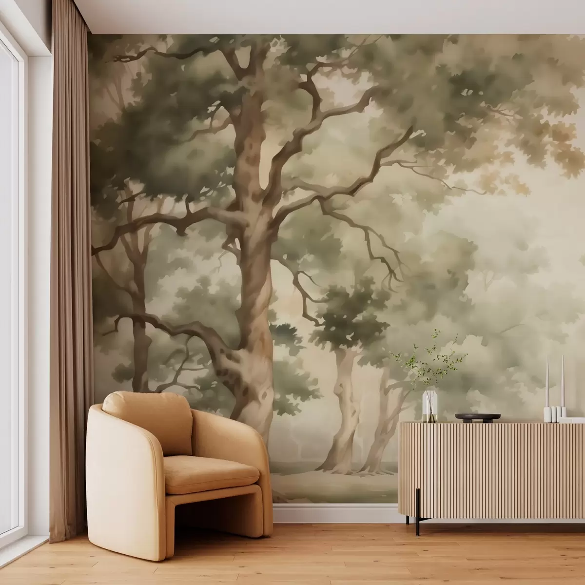 wall murals Oak grove imitation of blurred watercolor w03465
