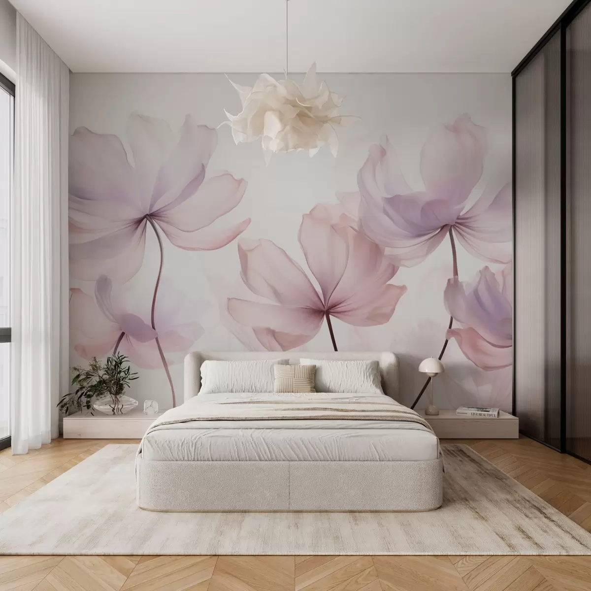 wall murals Blooming flowers in soft pink tones w03521