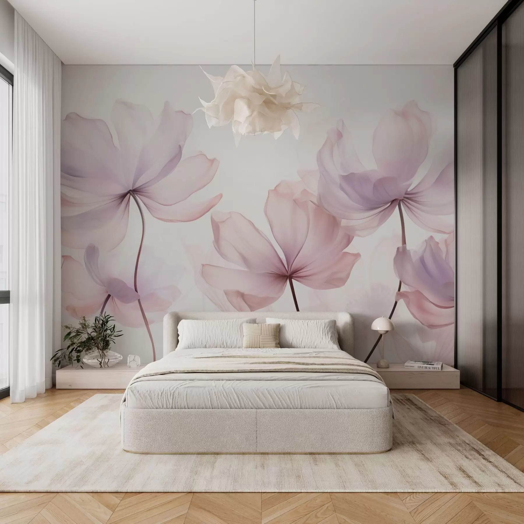 wall murals Blooming flowers in soft pink tones w03521