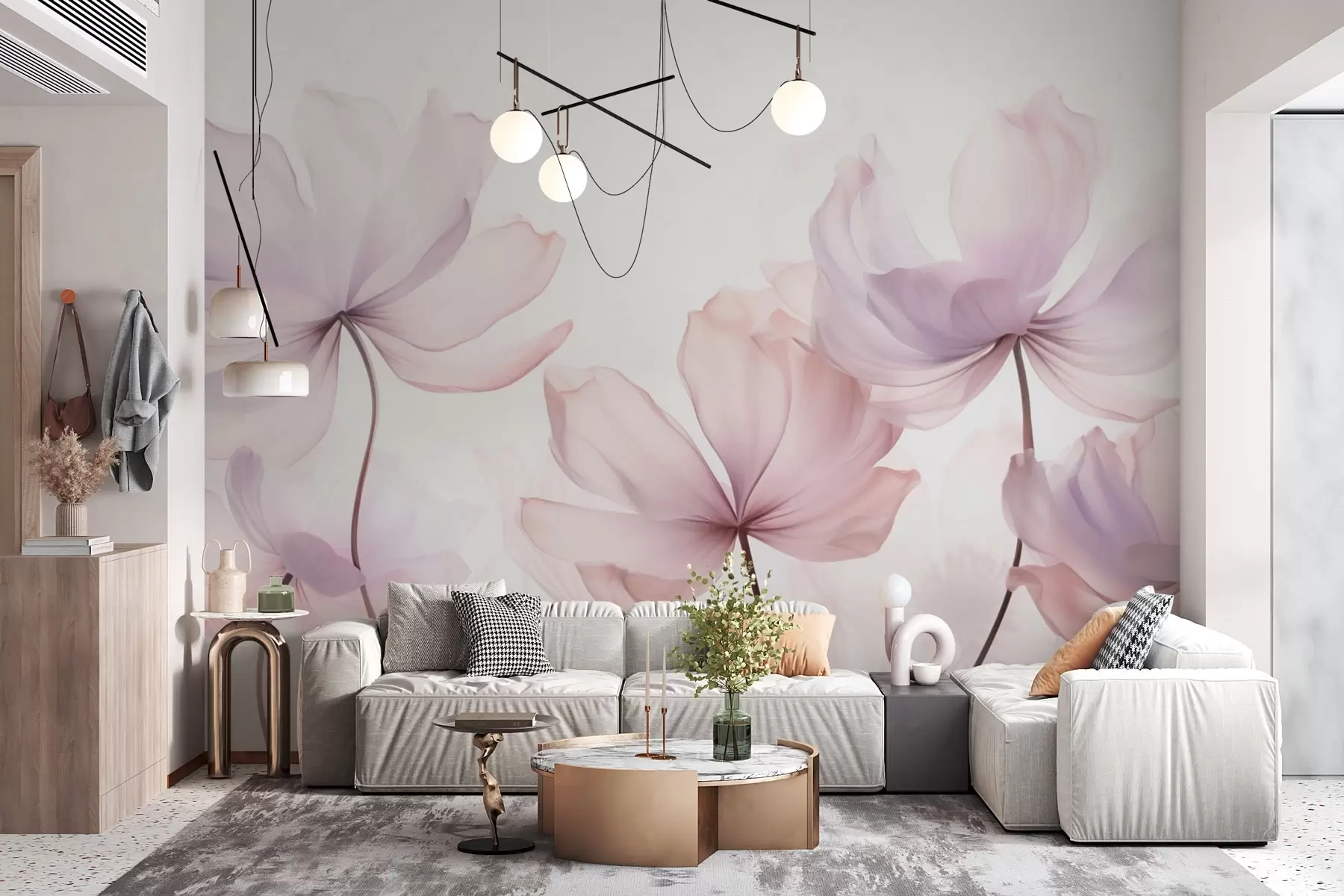 wall murals Blooming flowers in soft pink tones w03521