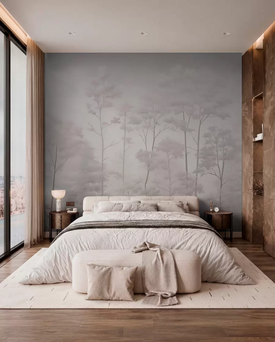 wall murals Trendy forest in delicate light pastel colors w03525
