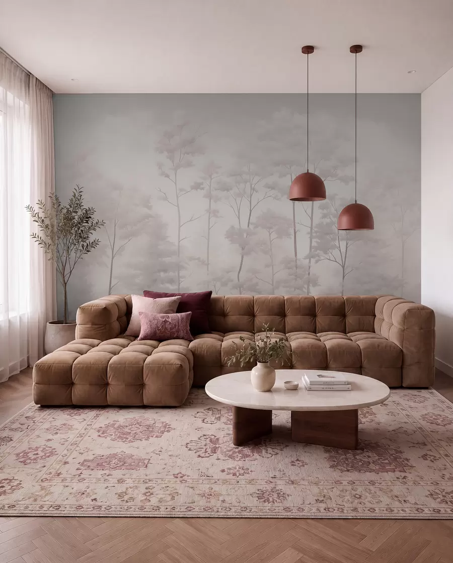 wall murals Trendy forest in delicate light pastel colors w03525