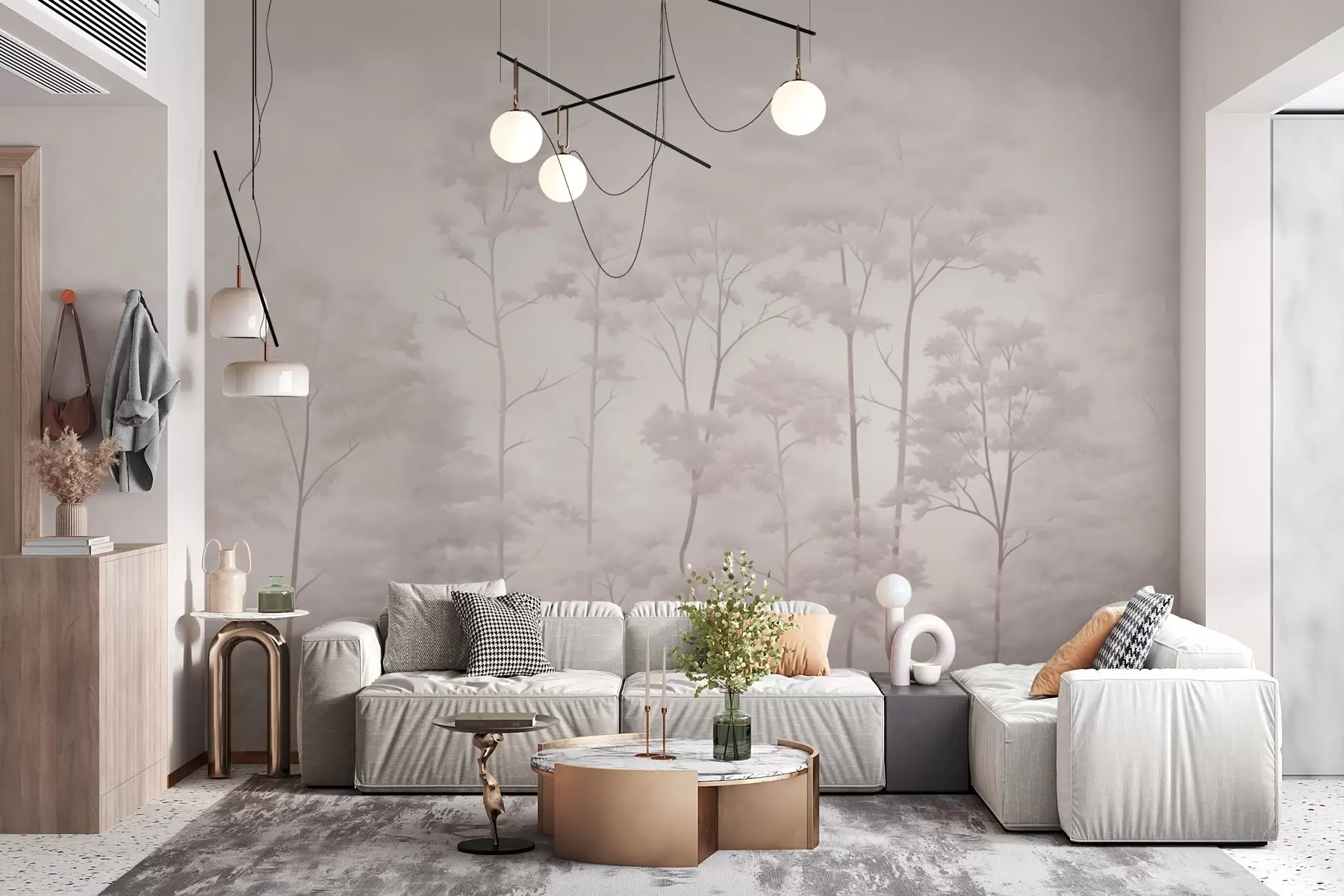 wall murals Trendy forest in delicate light pastel colors w03525