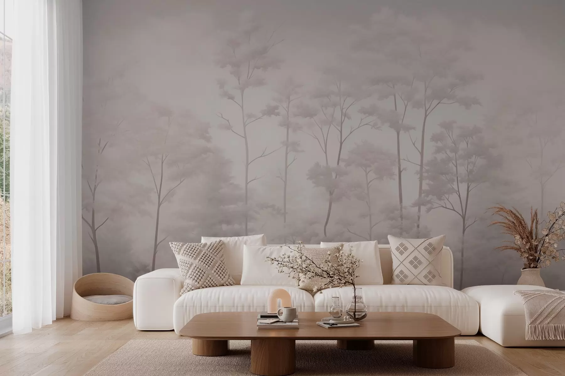 wall murals Trendy forest in delicate light pastel colors w03525