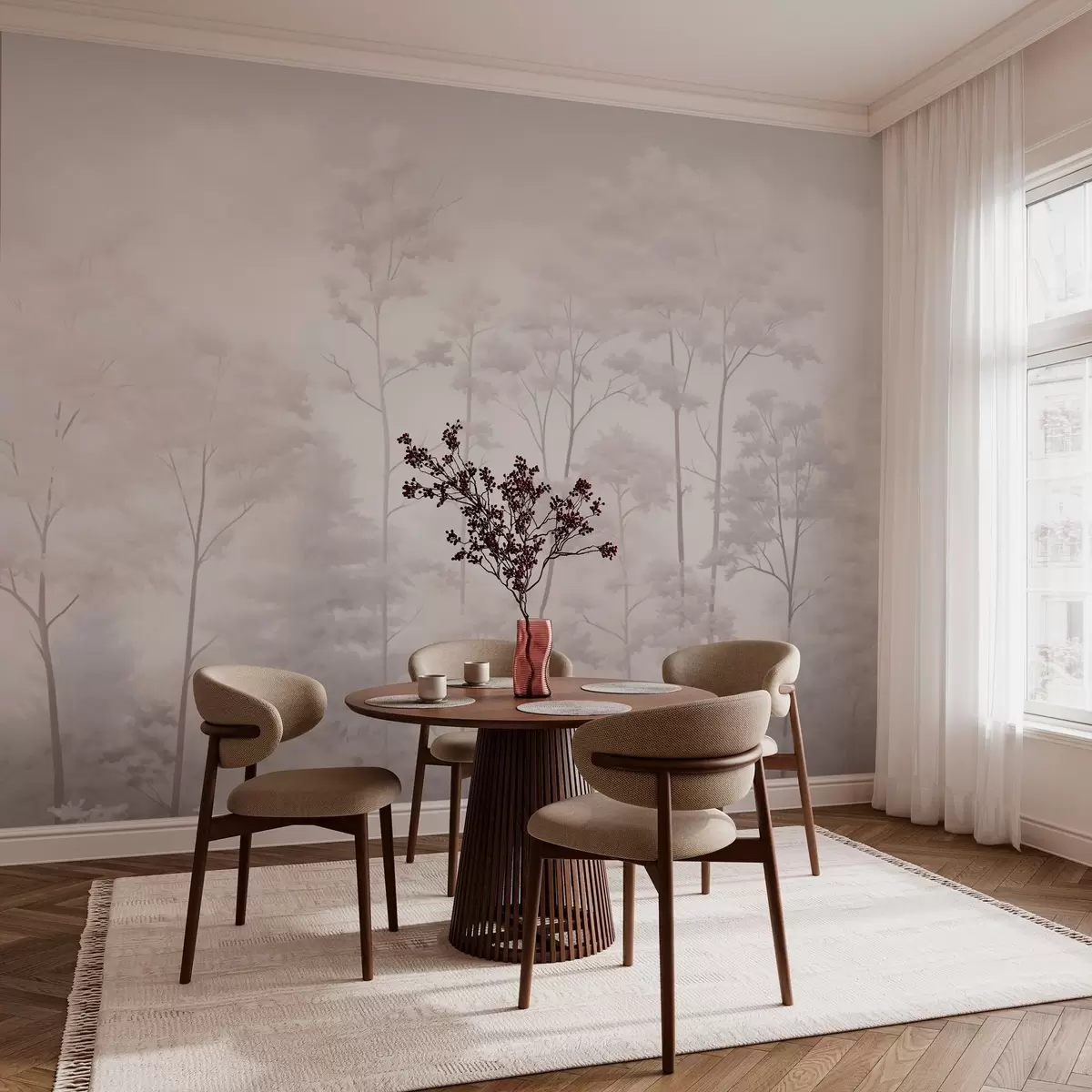 wall murals Trendy forest in delicate light pastel colors w03525