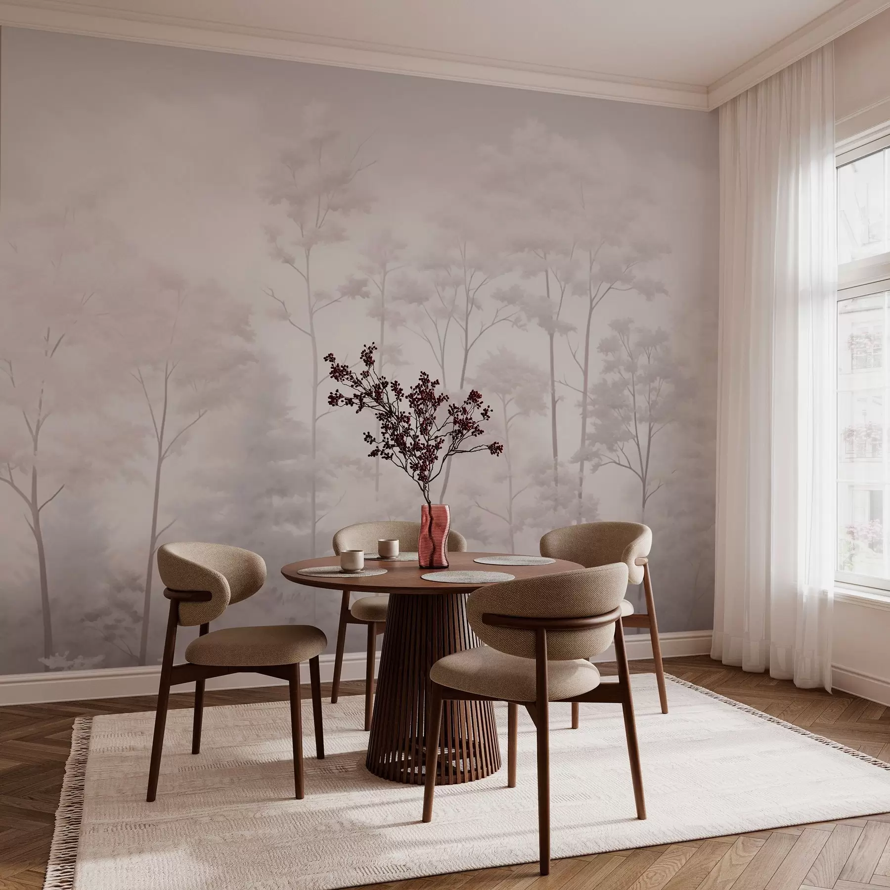 wall murals Trendy forest in delicate light pastel colors w03525