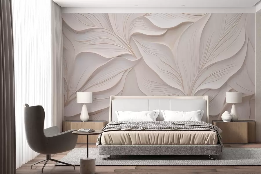 wall murals Delicate foliage in the style of bas-relief w03520