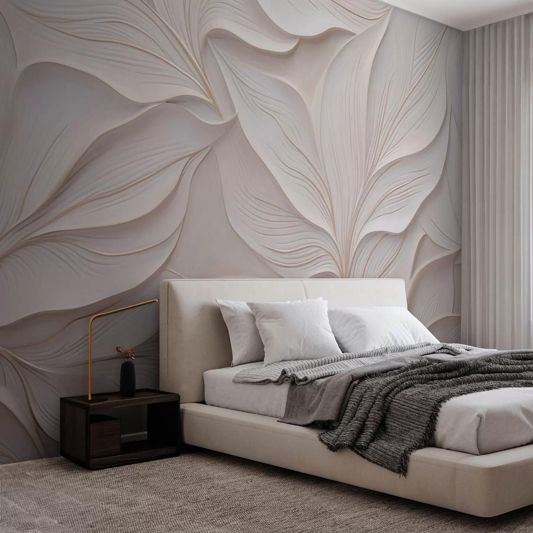 wall murals Delicate foliage in the style of bas-relief w03520