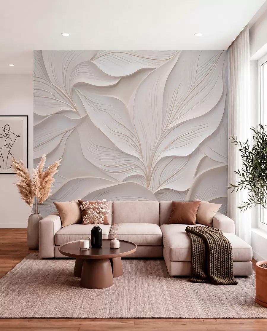 wall murals Delicate foliage in the style of bas-relief w03520