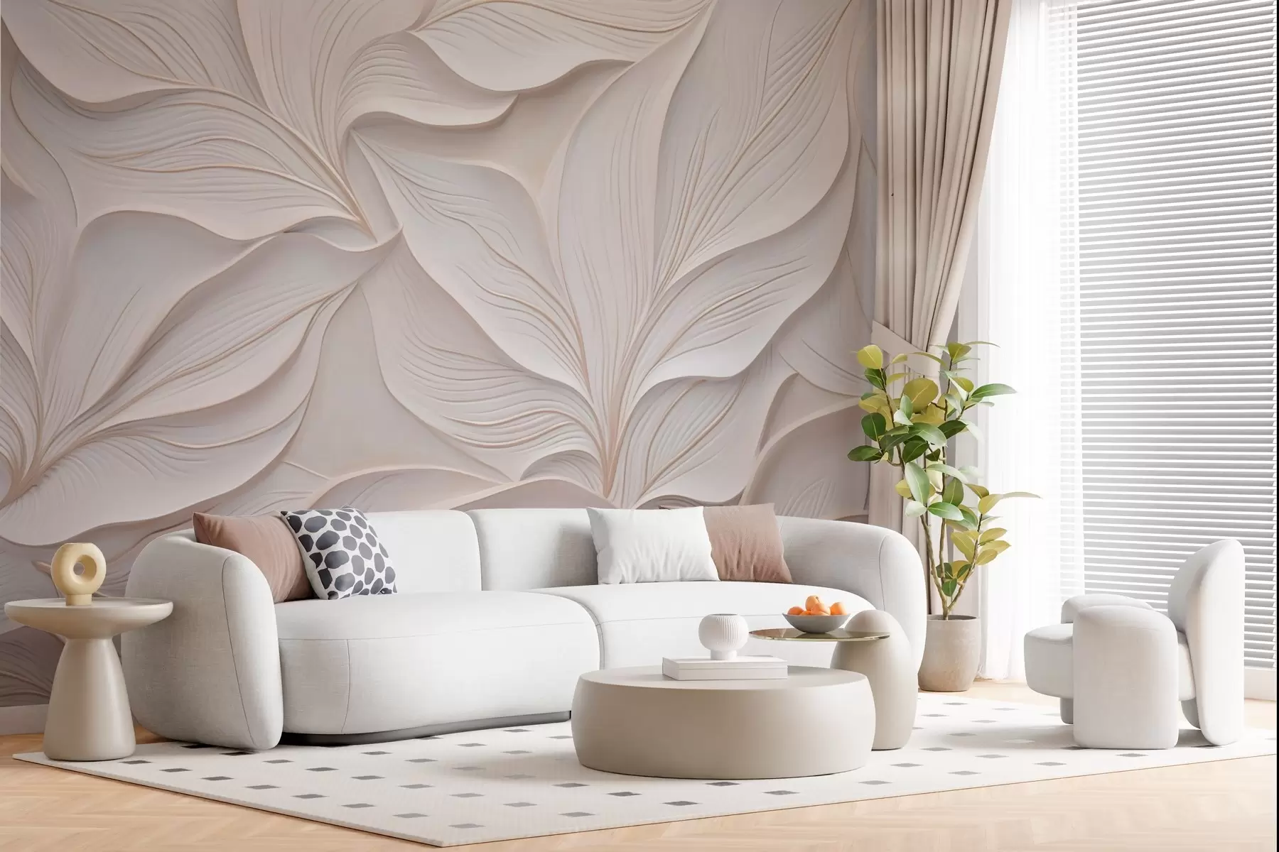 wall murals Delicate foliage in the style of bas-relief w03520