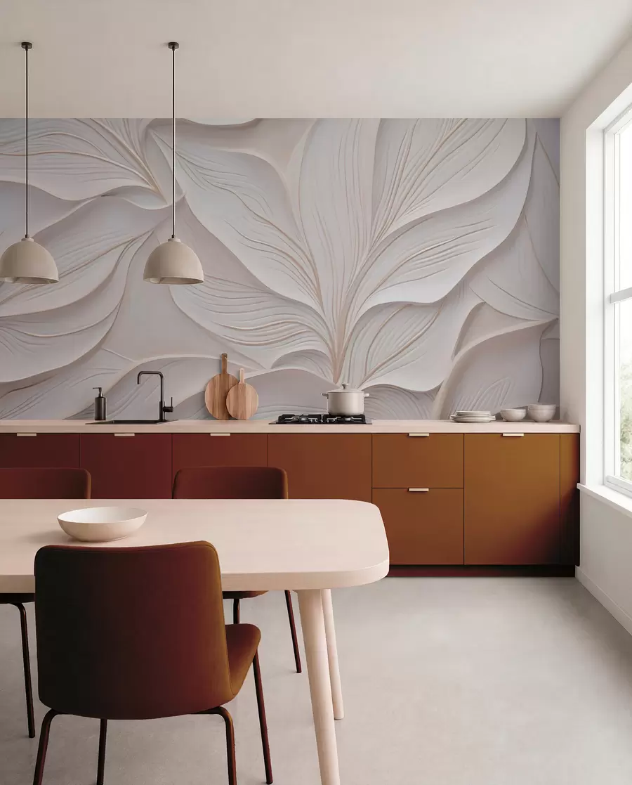 wall murals Delicate foliage in the style of bas-relief w03520
