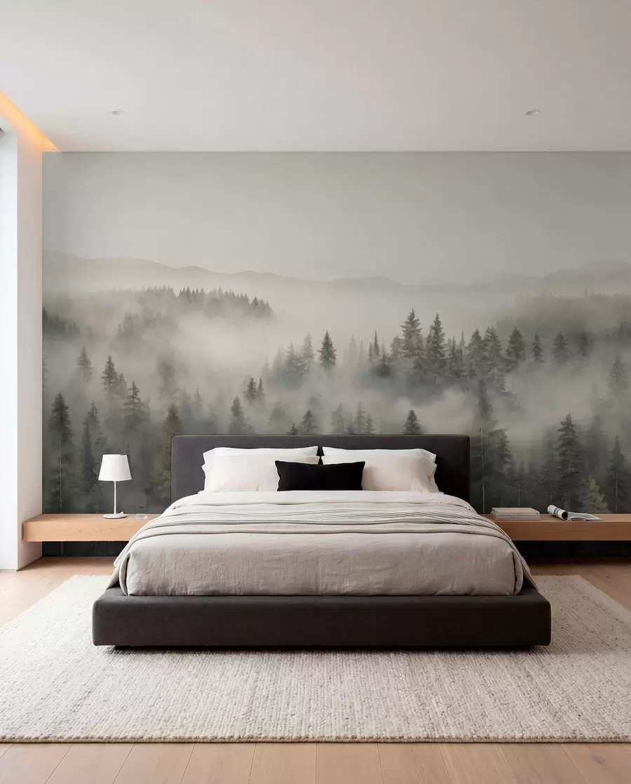 wall murals Foggy coniferous forest w03524