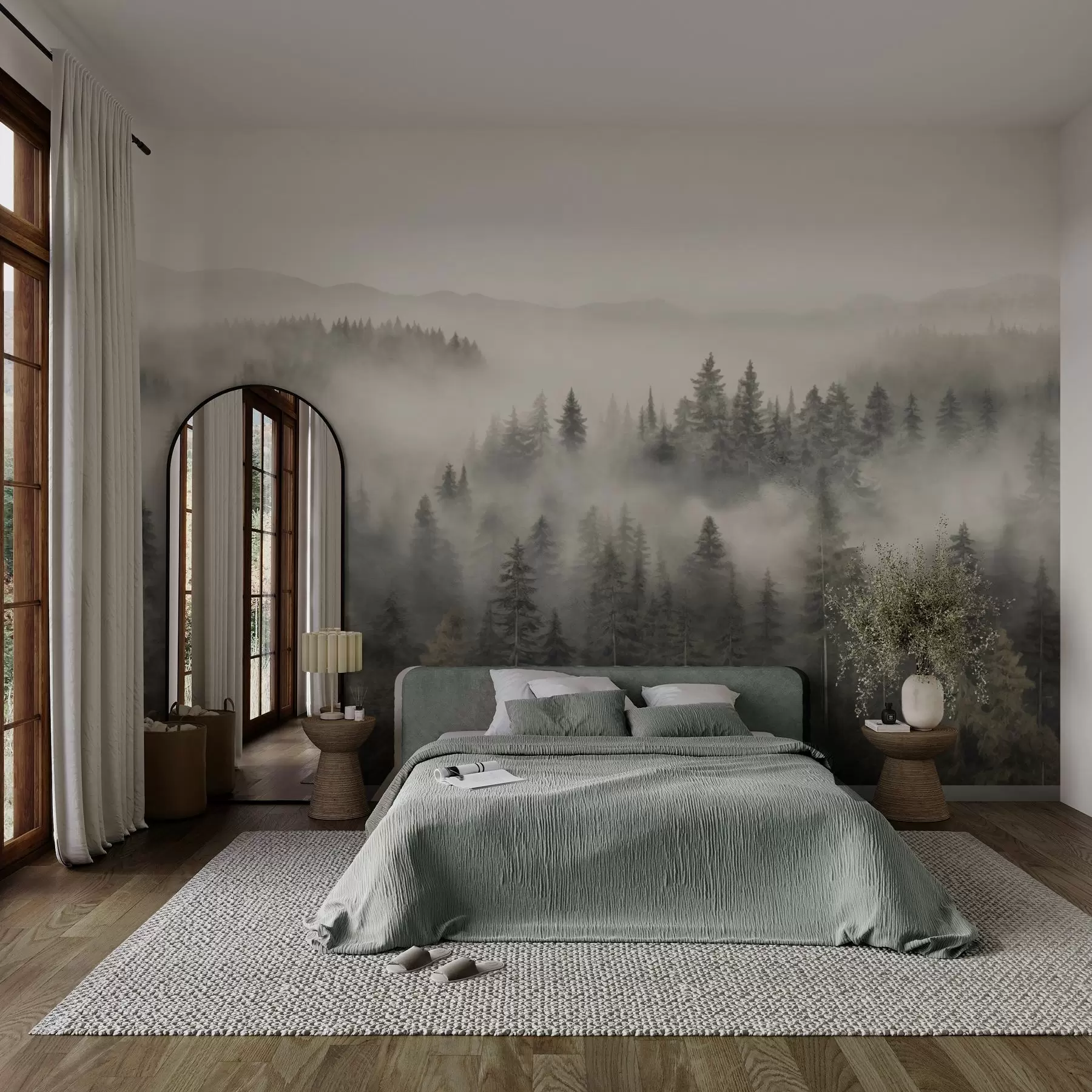 wall murals Foggy coniferous forest w03524