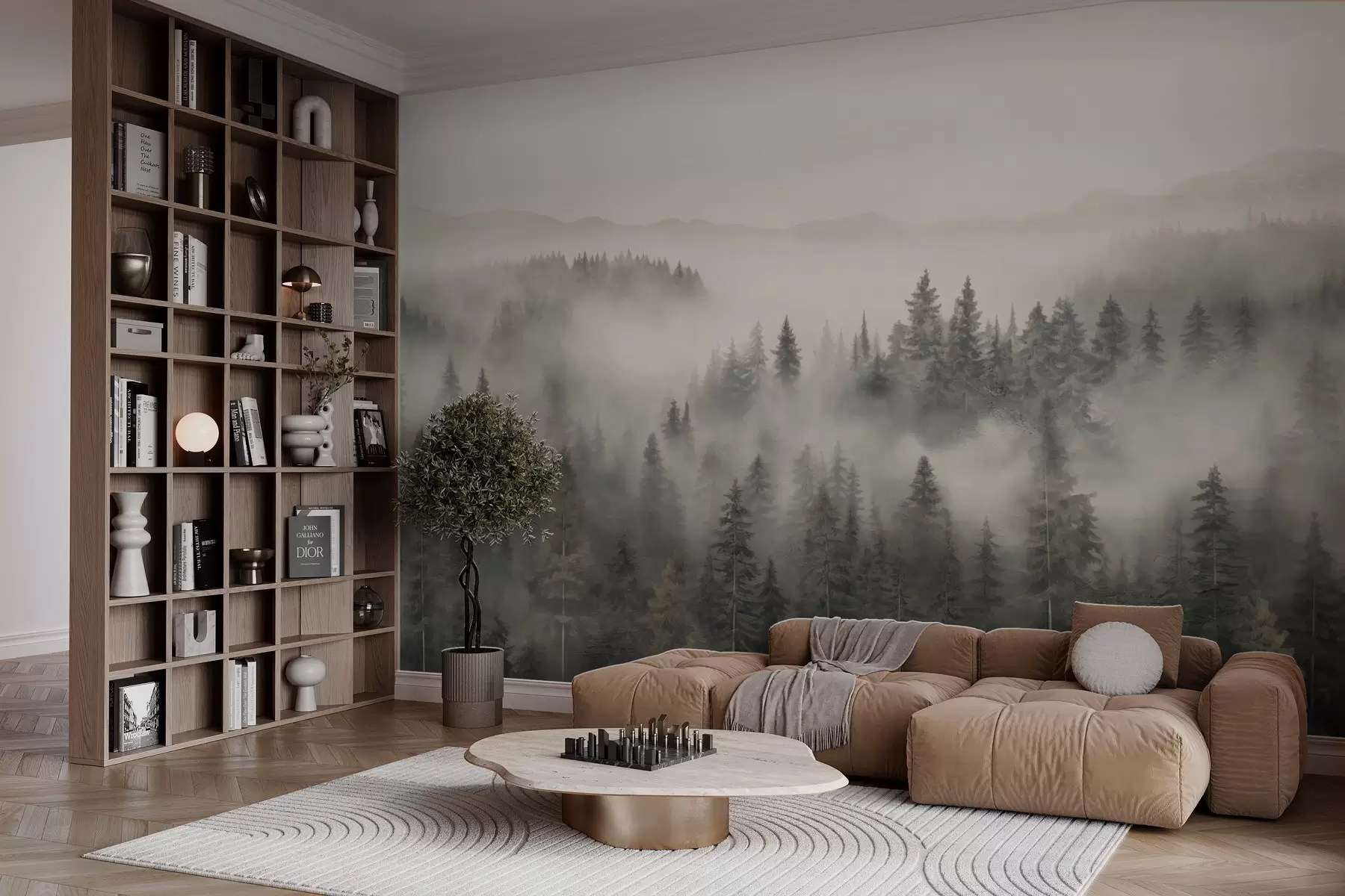 wall murals Foggy coniferous forest w03524