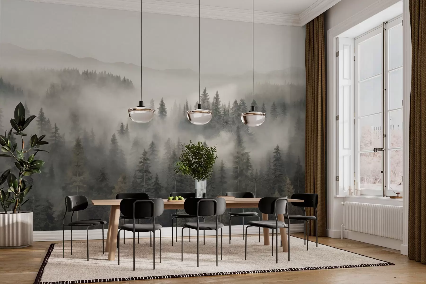 wall murals Foggy coniferous forest w03524
