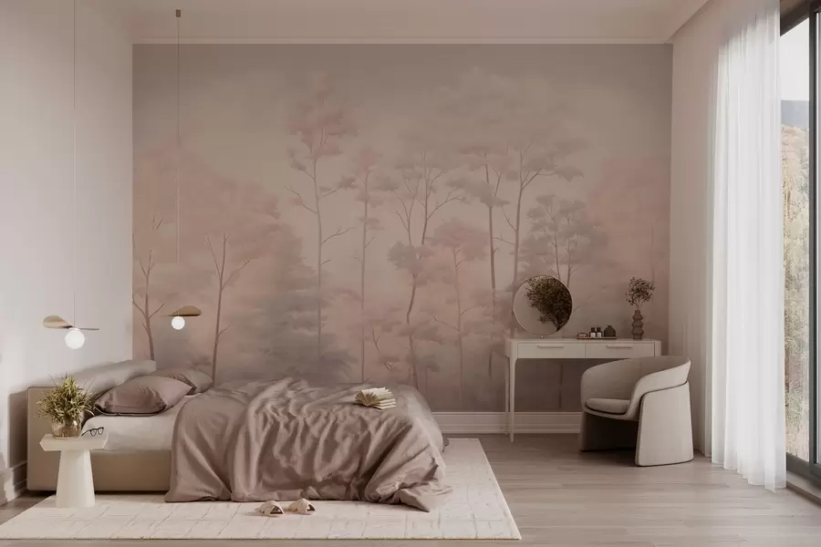 wall murals Trendy forest in soft pastel colors w03525v1