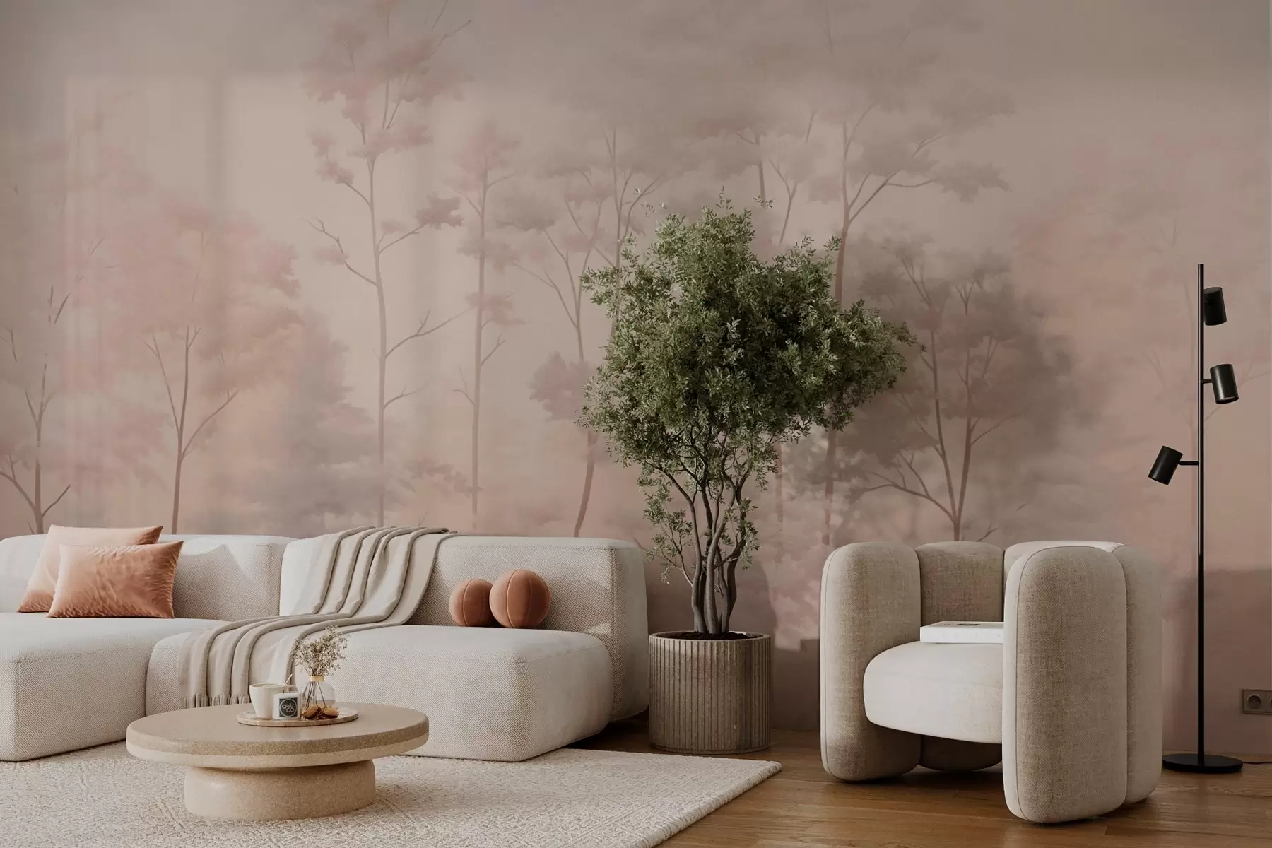 wall murals Trendy forest in soft pastel colors w03525v1