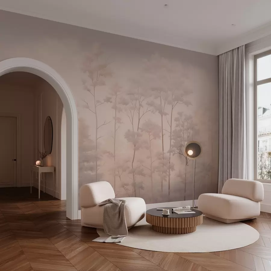 wall murals Trendy forest in soft pastel colors w03525v1
