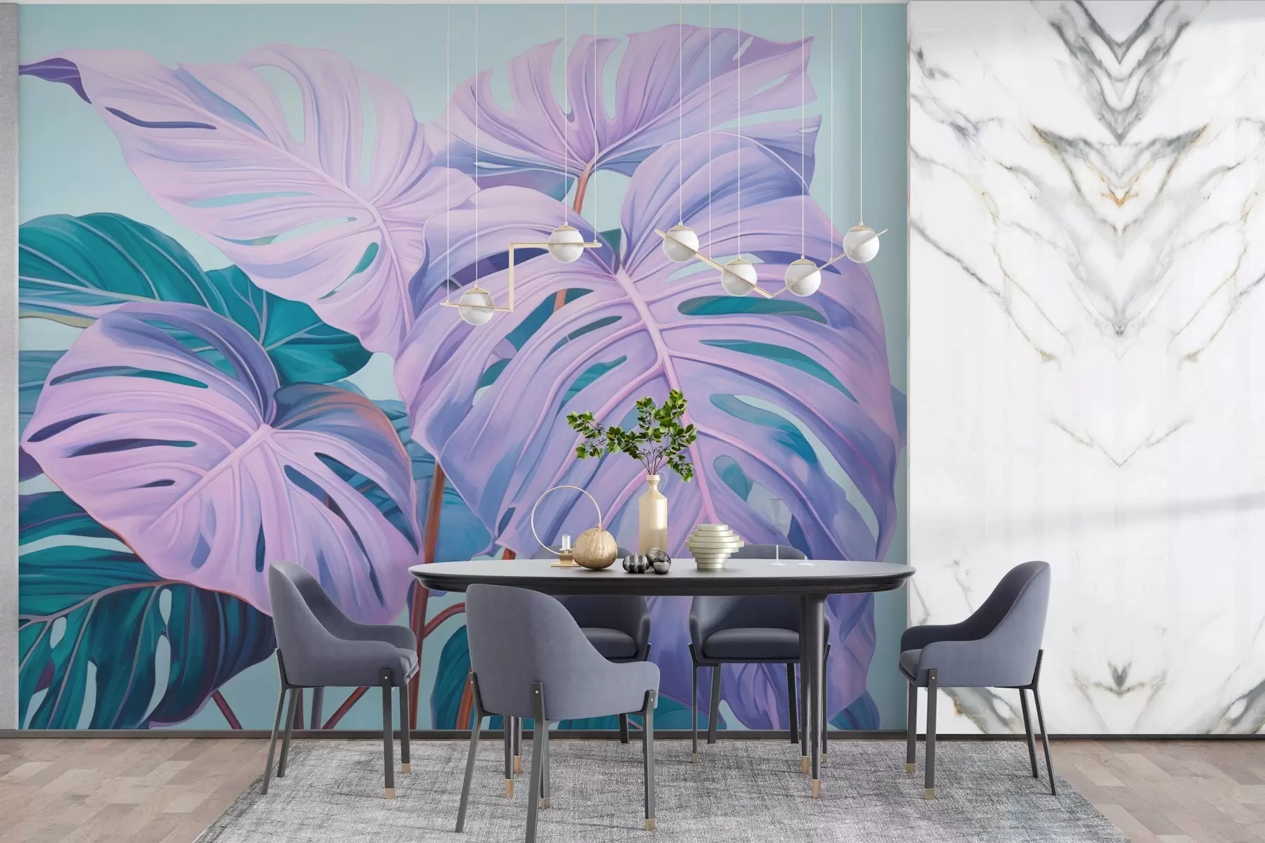 wall murals Tropical foliage in neon colors w03531