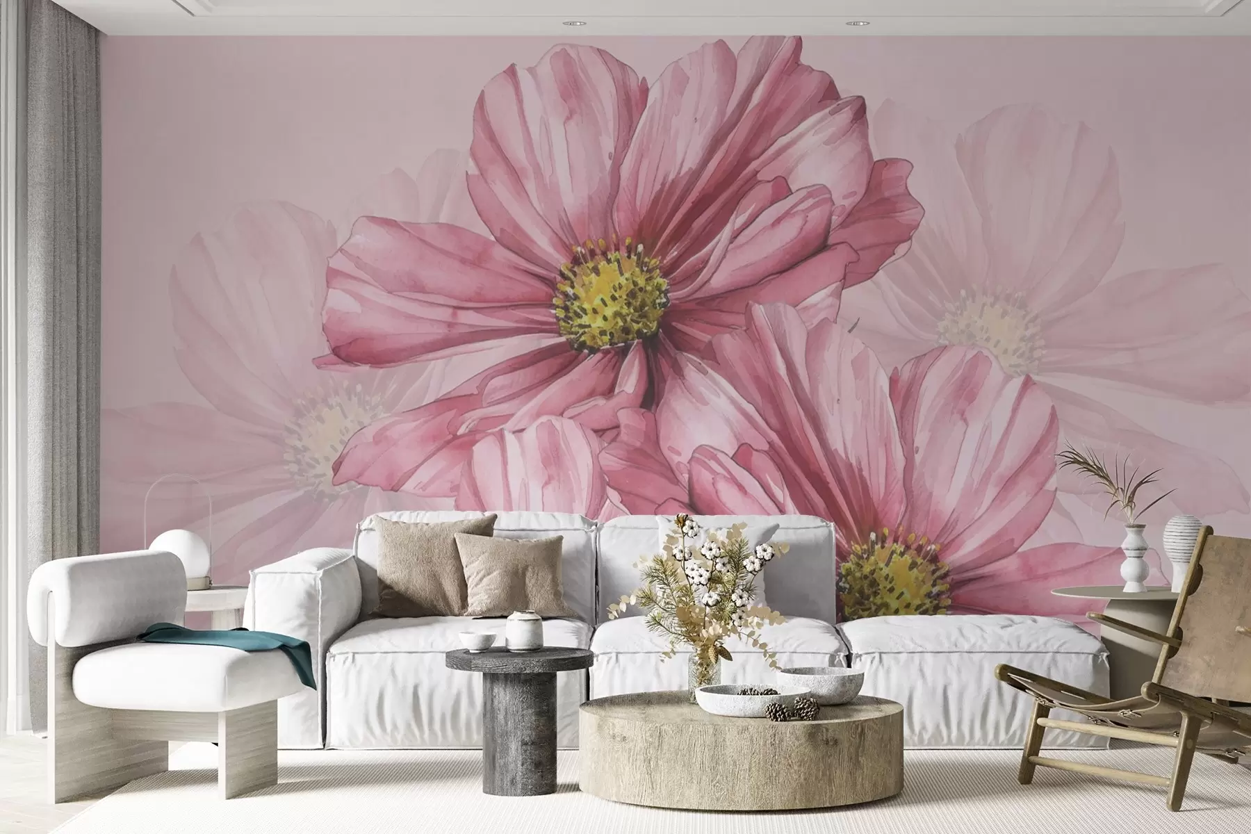 wall murals Large pink flowers w03481