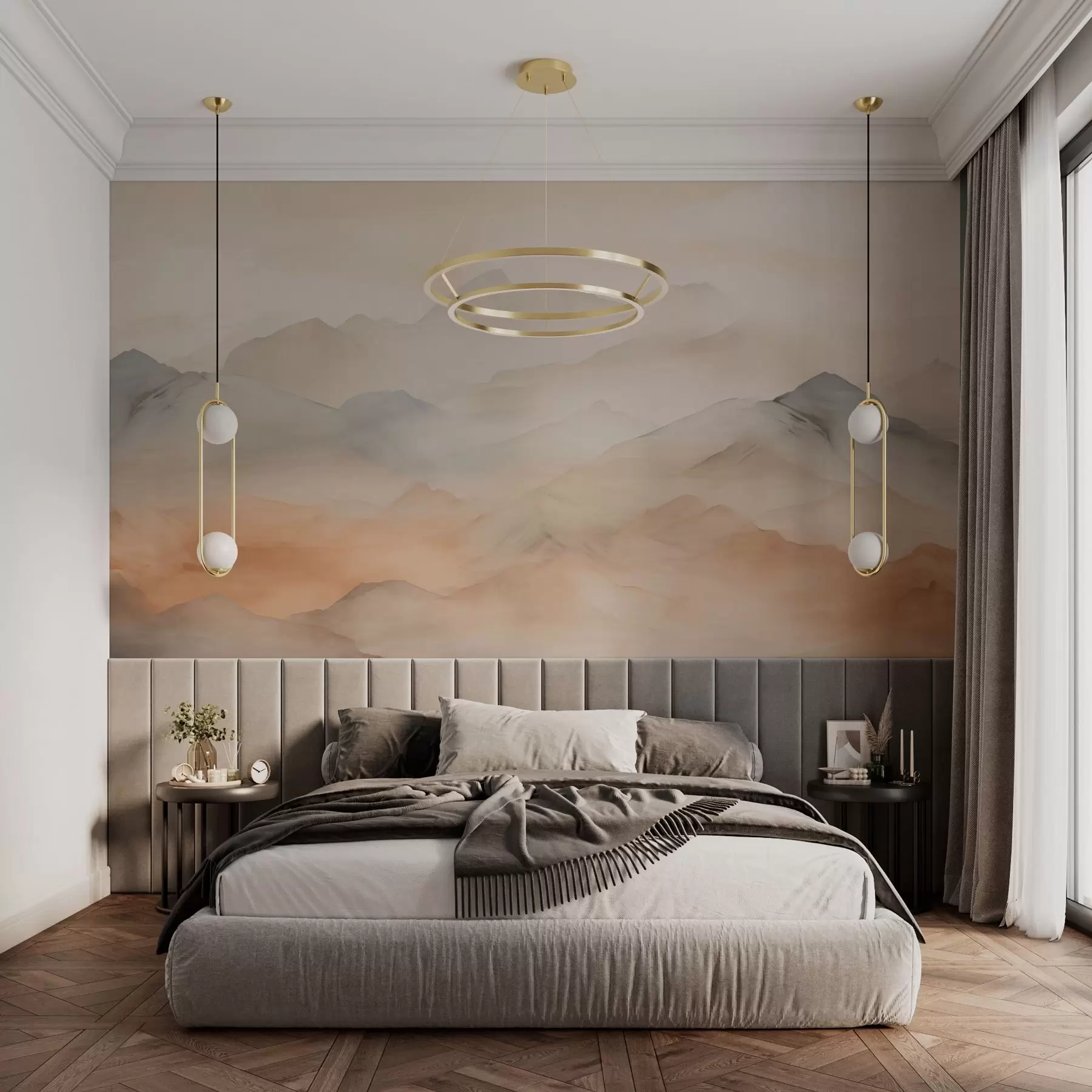 wall murals Misty mountains in soft colors w03535