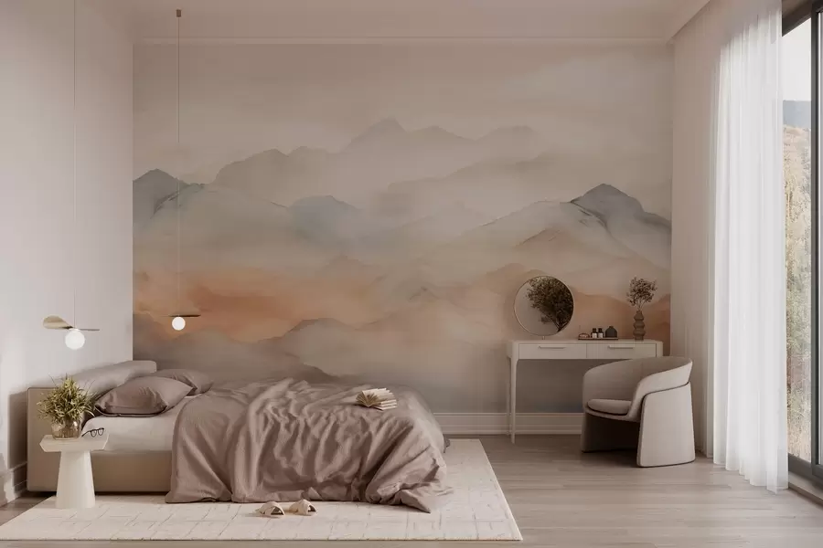 wall murals Misty mountains in soft colors w03535