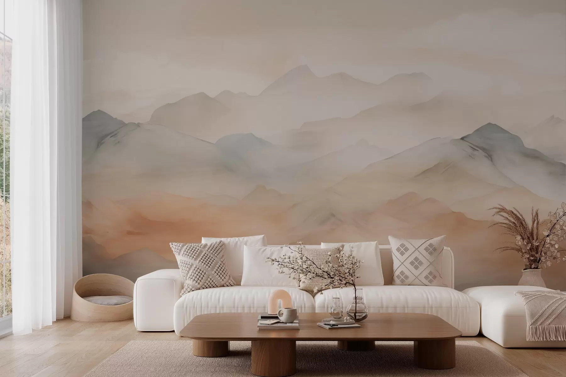 wall murals Misty mountains in soft colors w03535