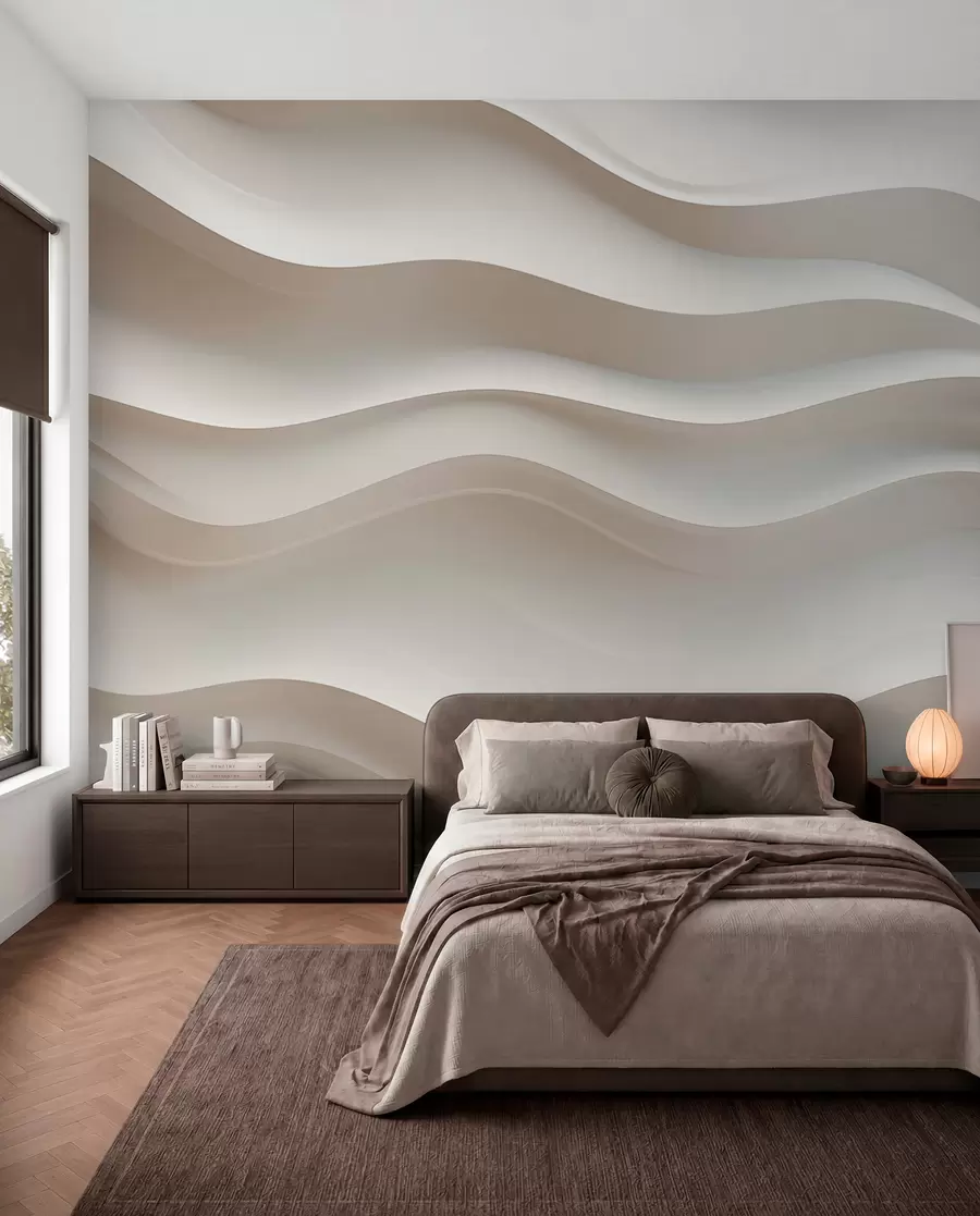 wall murals 3D white and gray waves w08939