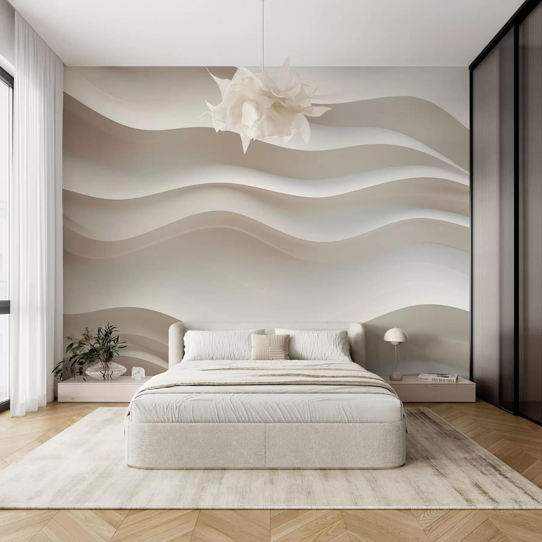 wall murals 3D white and gray waves w08939