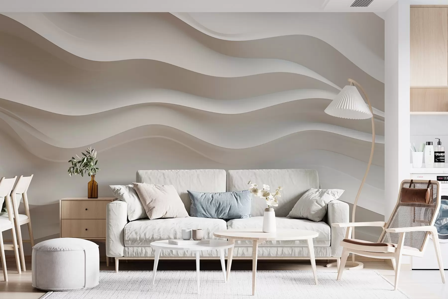 wall murals 3D white and gray waves w08939